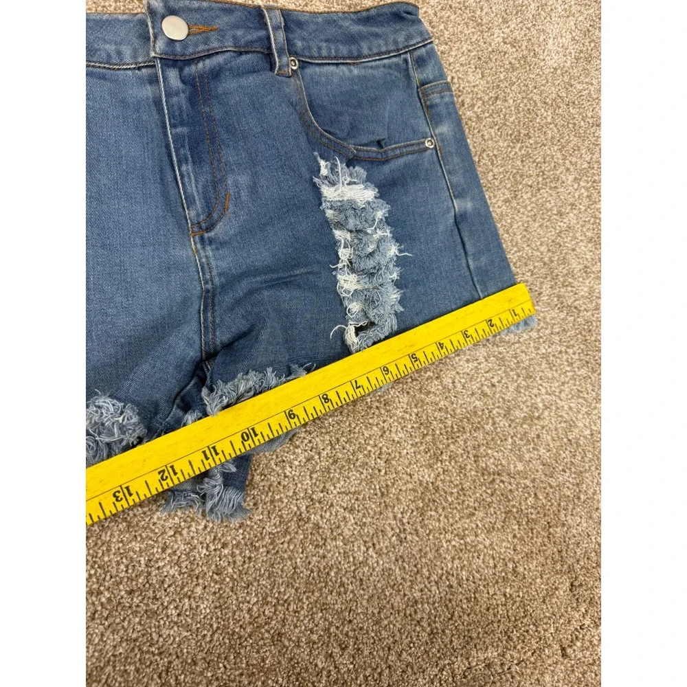 Sugar + Lip2 Womens Distressed‎ Denim Shorts Medium Wash Blue Frayed Hem Size M